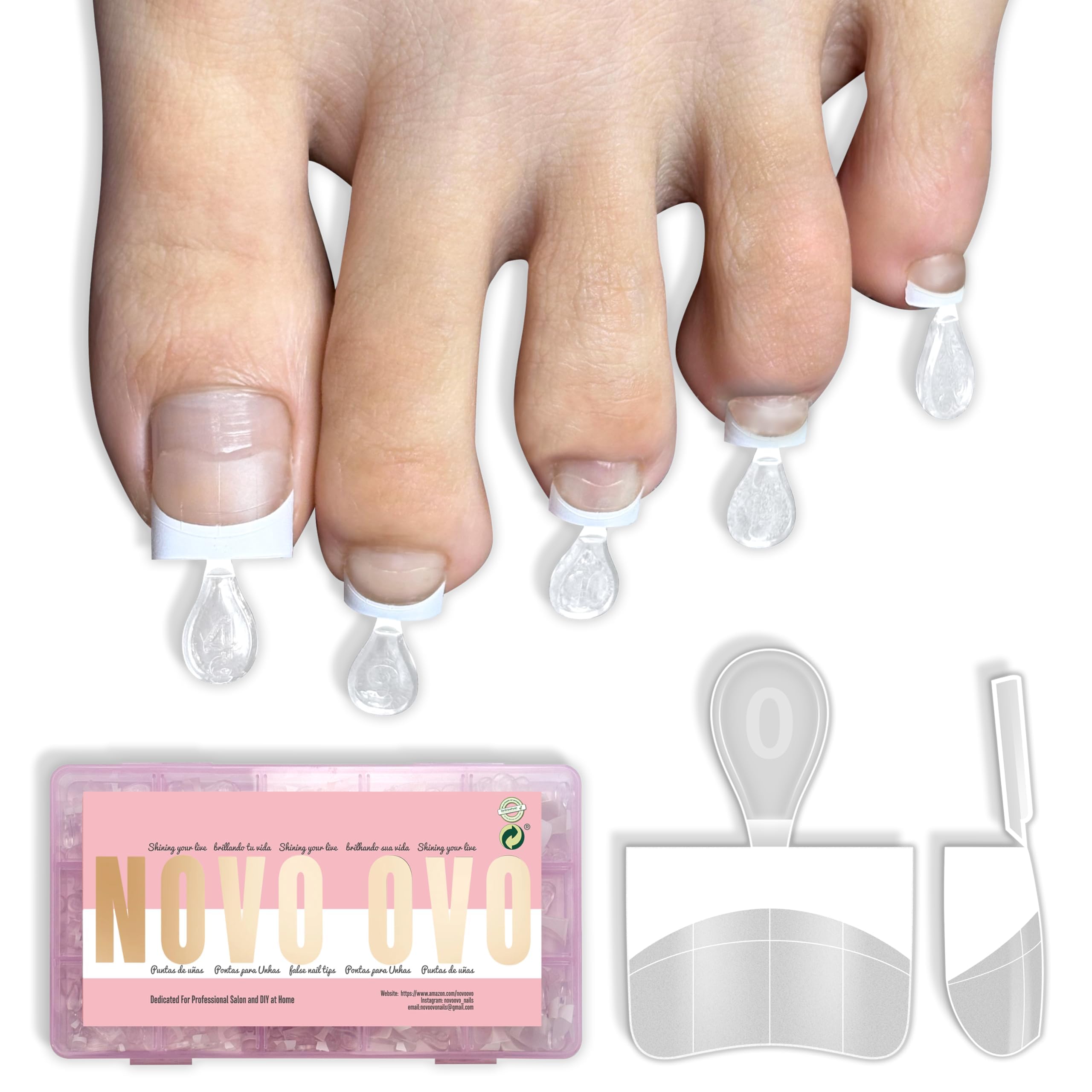 NOVO OVO white French tip half-cover toe nail tips side view for a crisp pedicure look
