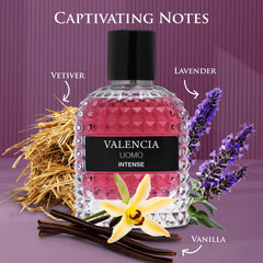 NovoGlow Valencia UOMO Intense mid-note lavandin image emphasizes fresh aromatic heart