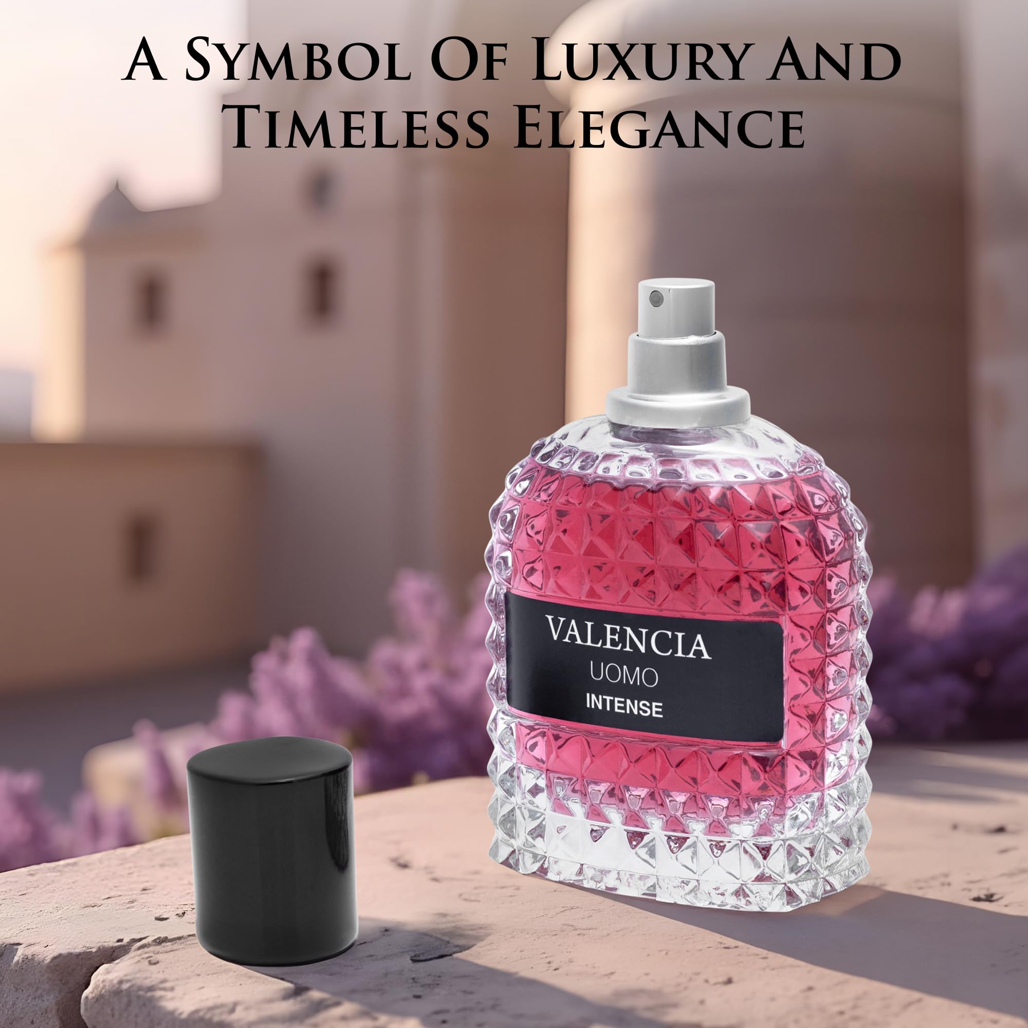 NovoGlow Valencia UOMO Intense perfume application scene suggests versatile day-to-night wear