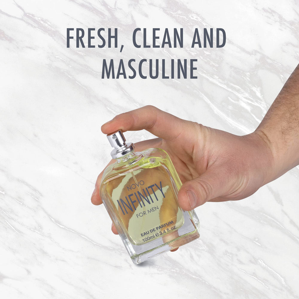 NovoGlow Infinity for Men worn on skin showcases long-lasting scent trail