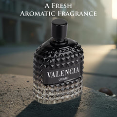 NovoGlow Valencia UOMO bottle highlights woody aromatic edge for modern sophistication