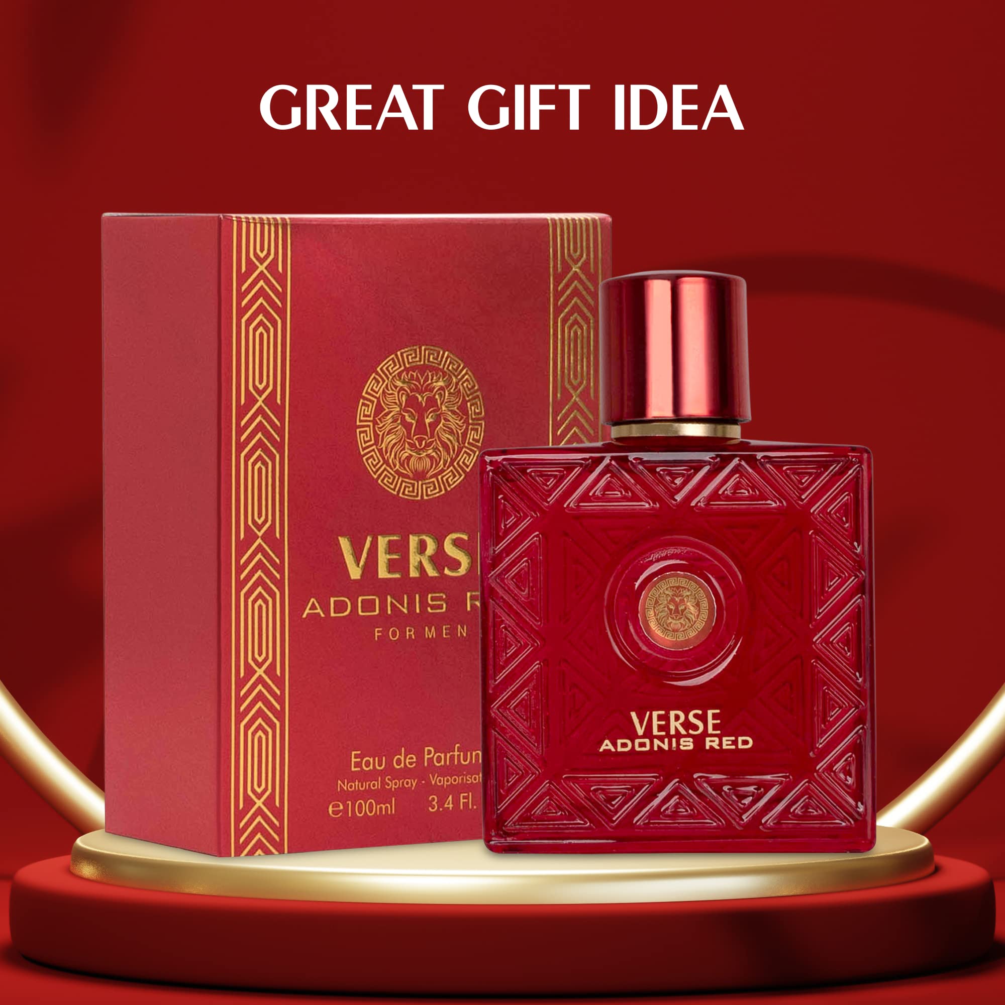 NovoGlow Verse Adonis Red packaging box with 100ml bottle, gift-ready.