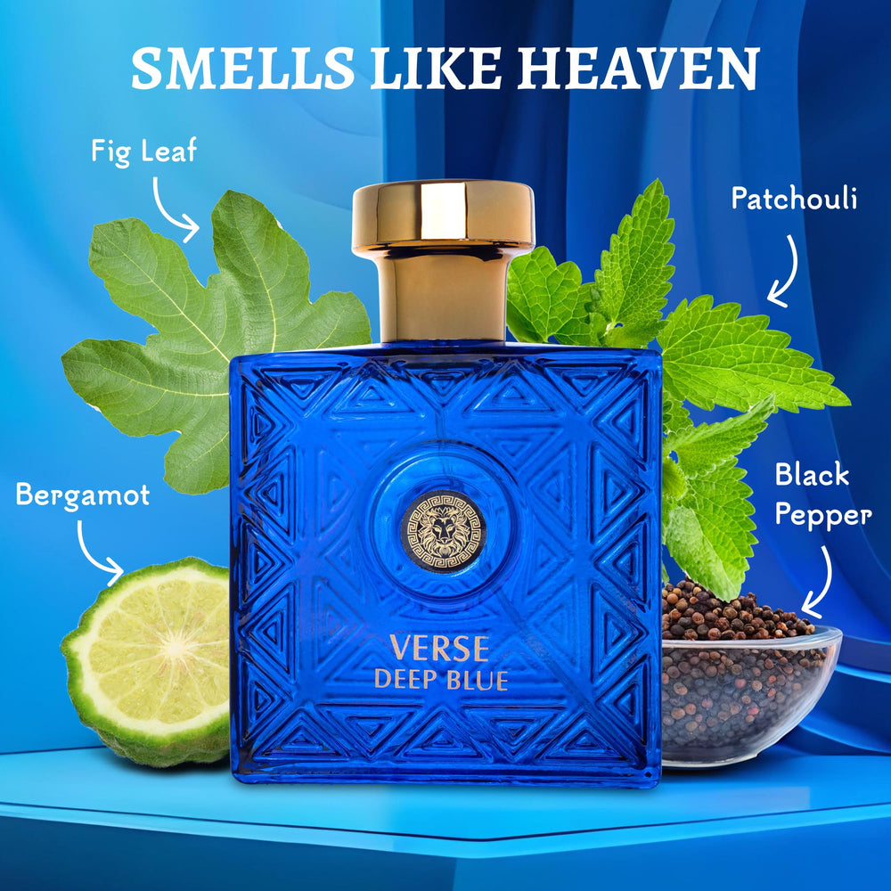 NovoGlow Verse Deep Blue spray application shows long-lasting fragrance.