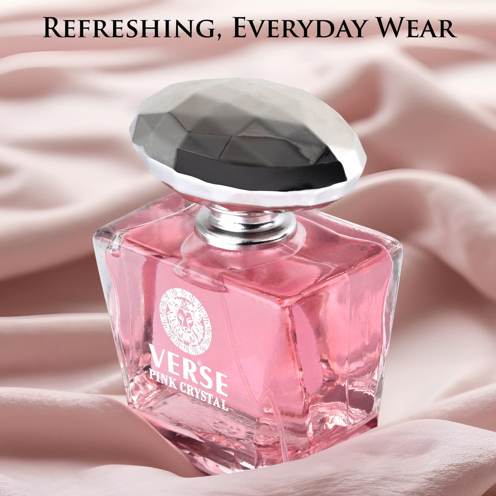 NovoGlow Verse Pink Crystal base notes scene with amber and musk conveys warmth
