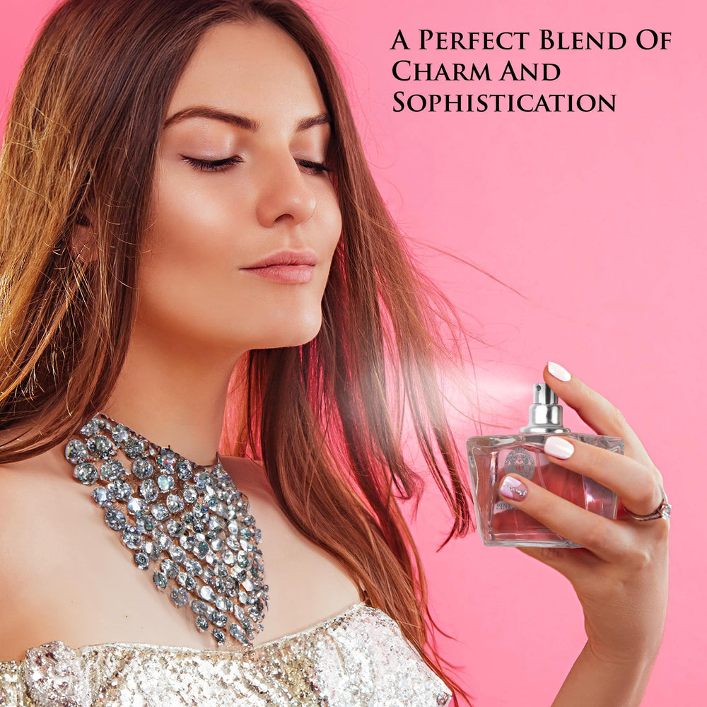 NovoGlow Verse Pink Crystal fragrance spray gesture suggesting effortless daily wear