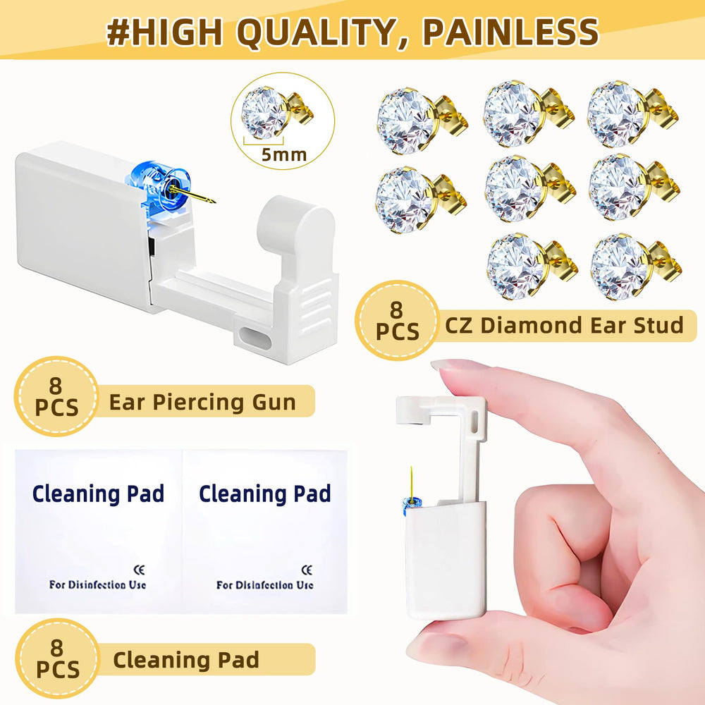 Novopiercing gold-plated CZ earrings preloaded in piercing gun