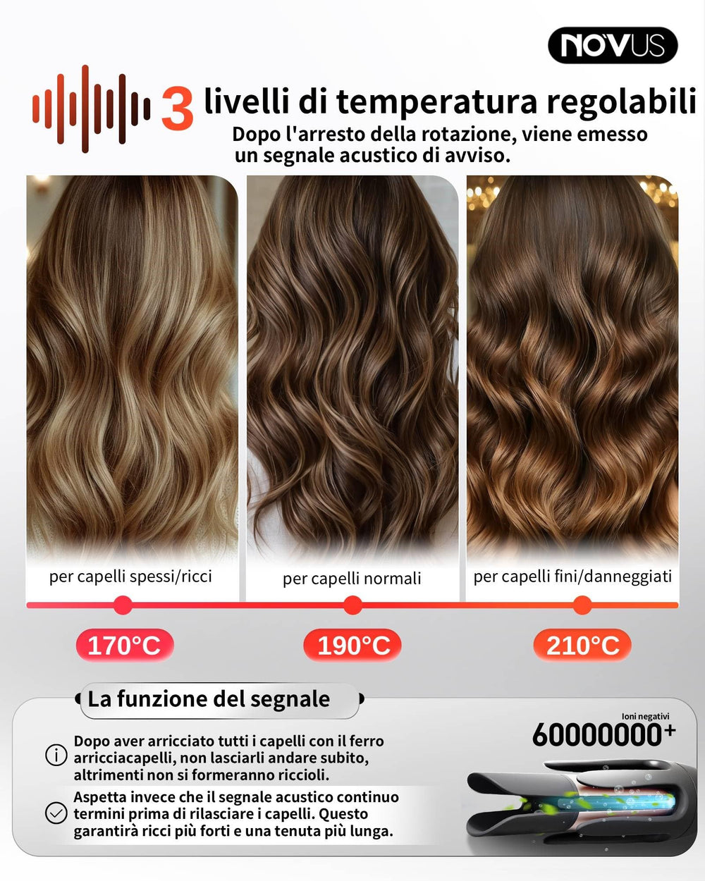 NOVUS automatic-rotation wand mid-use enables effortless curl formation.