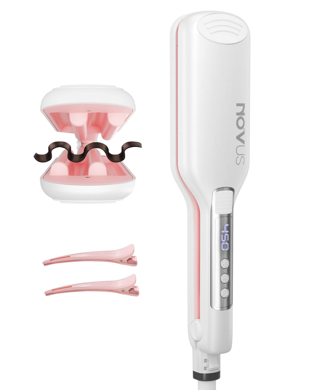 NOVUS Hair Crimper Waves with ceramic barrel creates precise 0.6-inch waves for defined texture.
