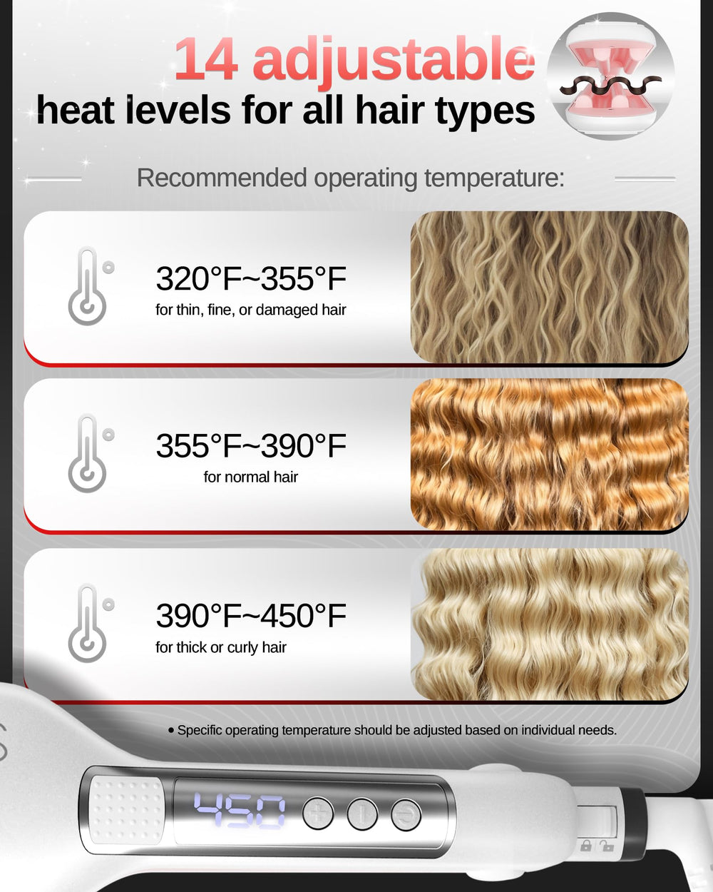 NOVUS intelligent temperature adapts to hair type for safer, tailored styling.