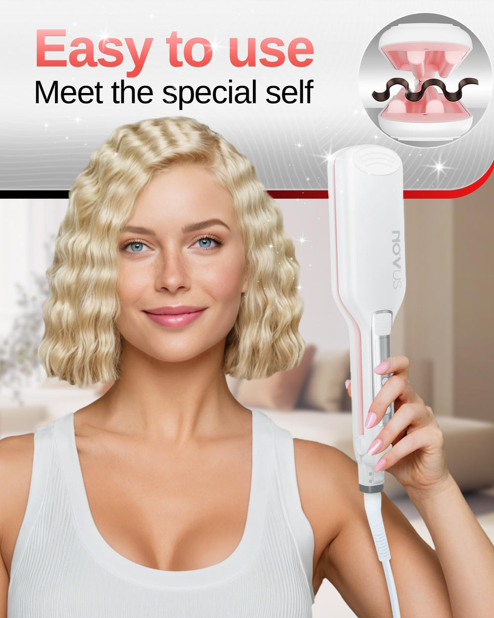 NOVUS Hair Crimper Waves LED display for accurate temperature control during styling.
