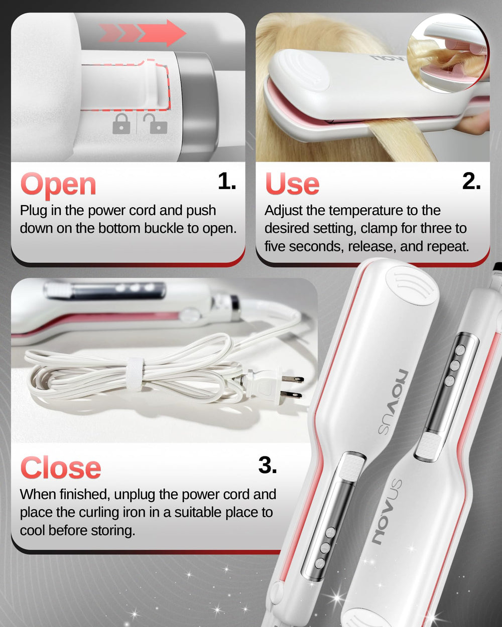 NOVUS magnetic stand and dual clips keep the station organized.