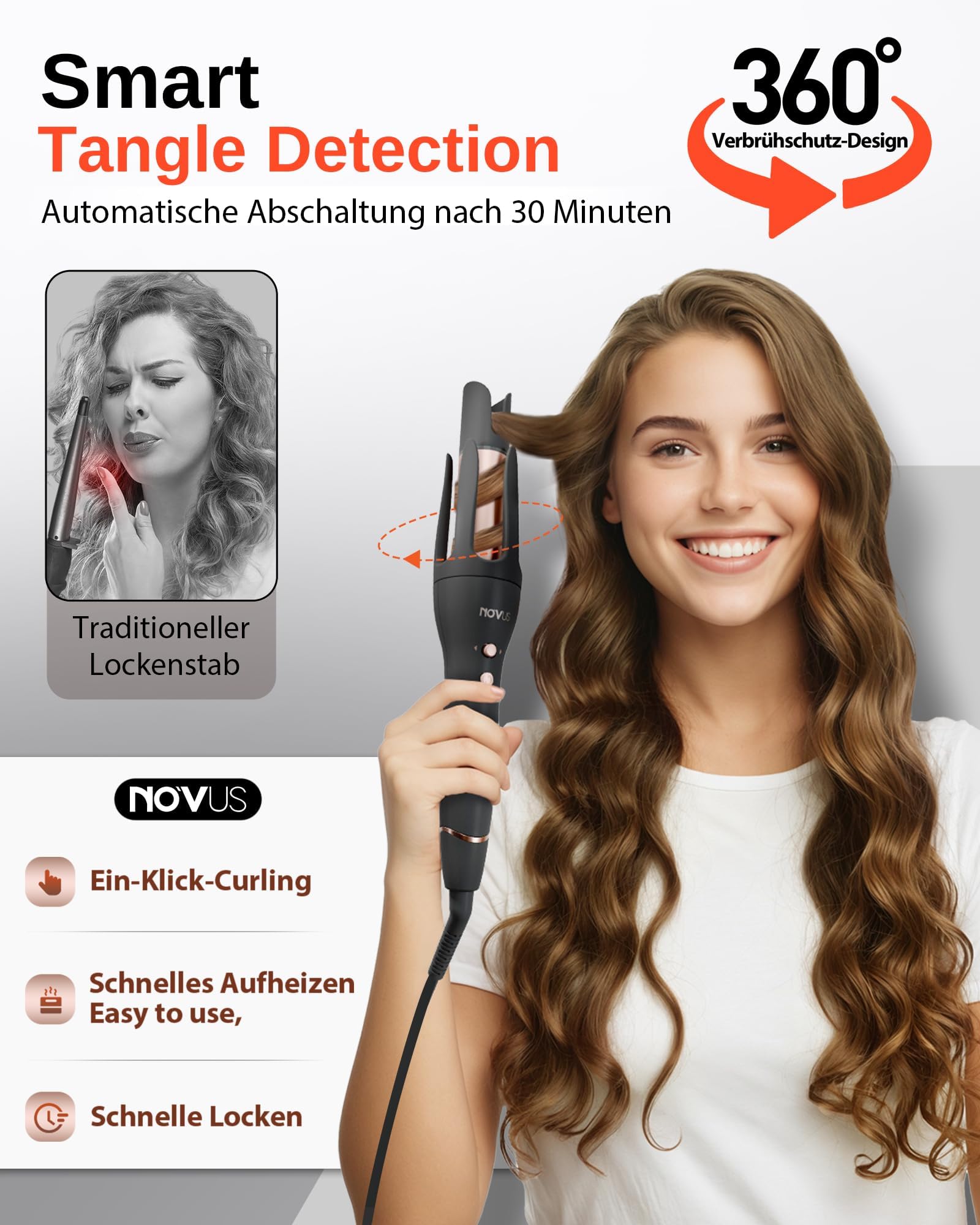 NOVUS three-temp settings offer versatile heat for various hair types.