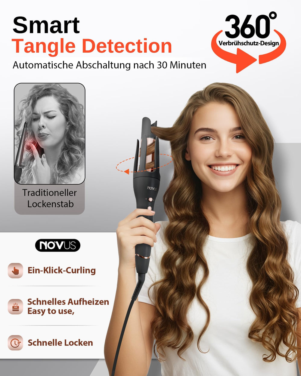 NOVUS three-temp settings offer versatile heat for various hair types.
