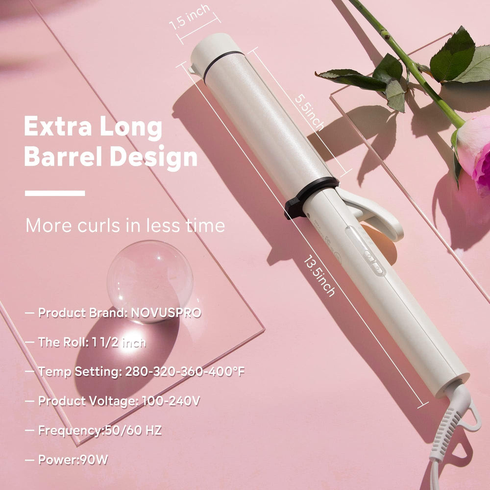 NOVUSPRO curling wand long-barrel styling demo on long hair for natural curls.