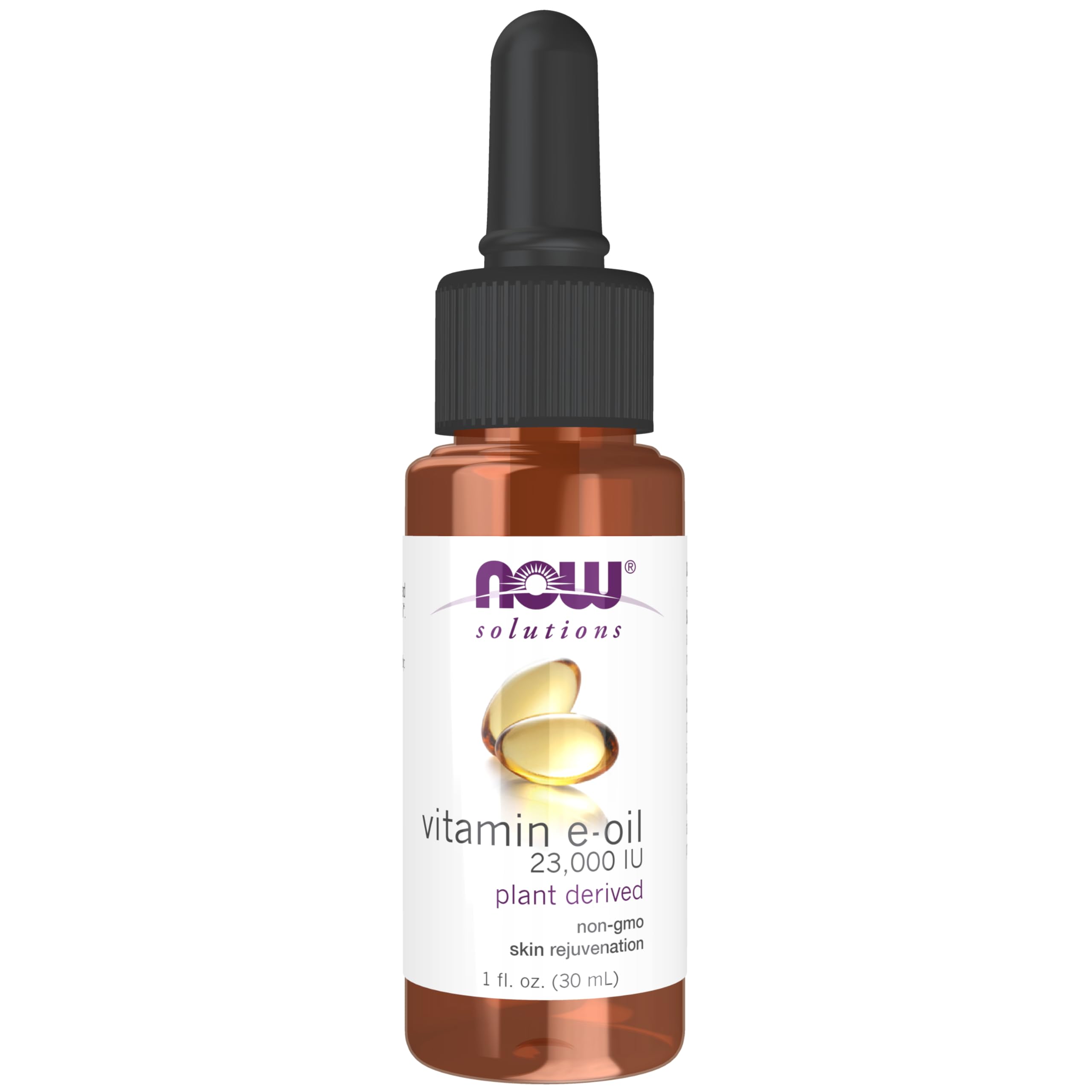 NOW Foods E-Oil 23,000 IU bottle ready for daily skin hydration.