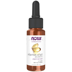 NOW Foods E-Oil 23,000 IU bottle ready for daily skin hydration.