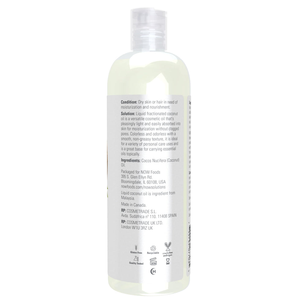 NOW Foods Solutions Liquid Coconut Oil for hair softening and shine in daily routines