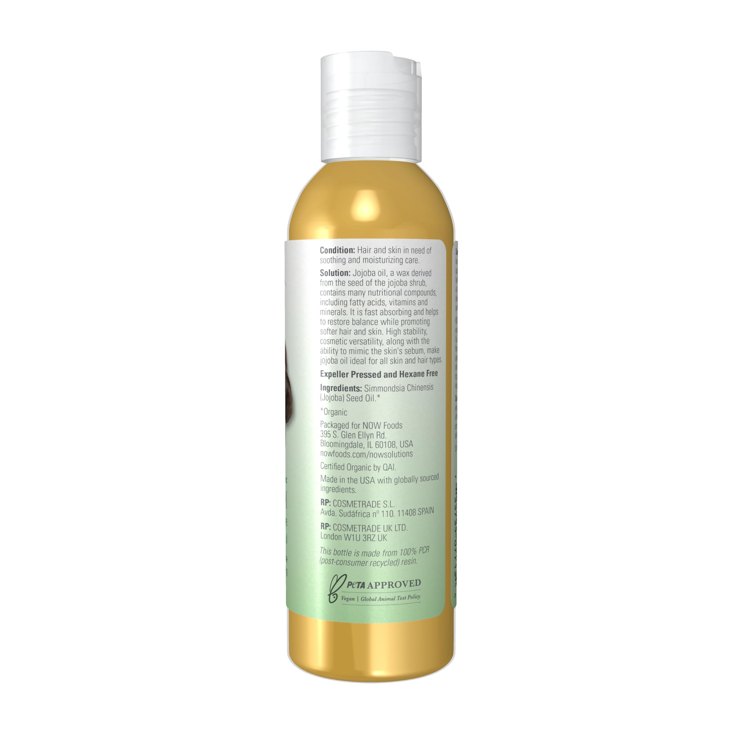 NOW Foods Jojoba Oil ingredients reveal long-chain fatty acids for nourishment.