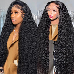 Noxlouis 34-inch deep wave lace front wig shows dramatic volume and HD lace front