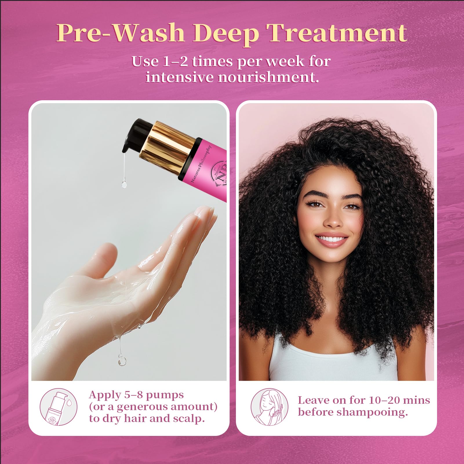 NP NATURES PHILOSOPHY all hair types shine on smooth strands.