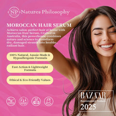 NP NATURES PHILOSOPHY anti frizz results on styled hair shown up close.
