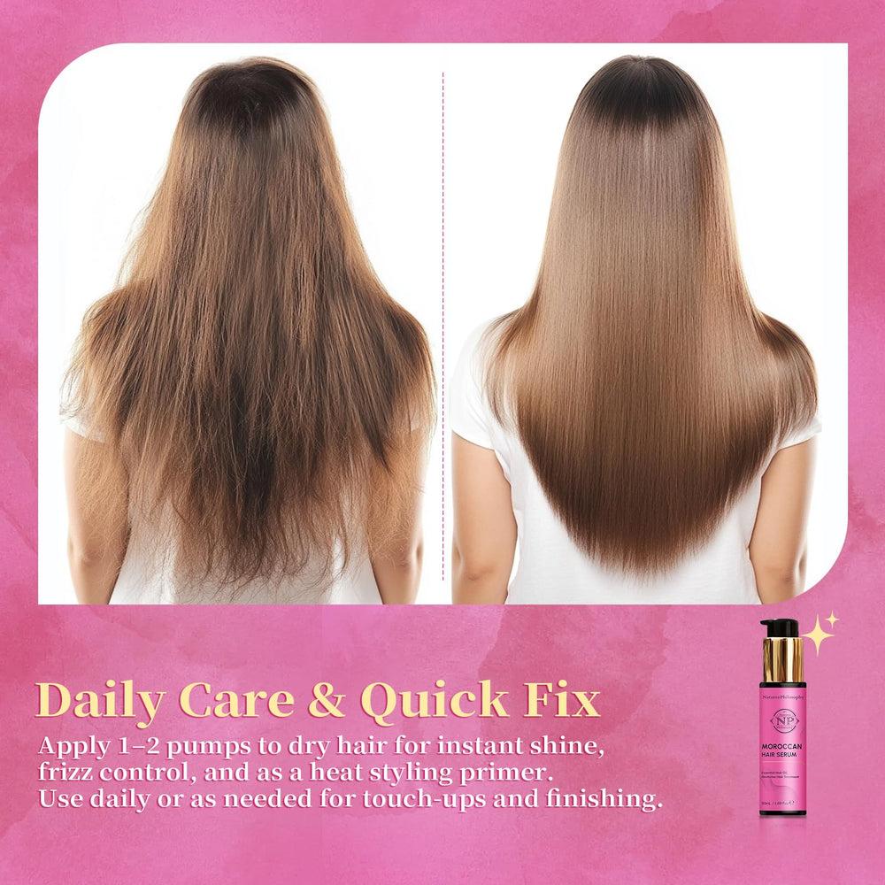 NP NATURES PHILOSOPHY heat guard shield on hair during styling.