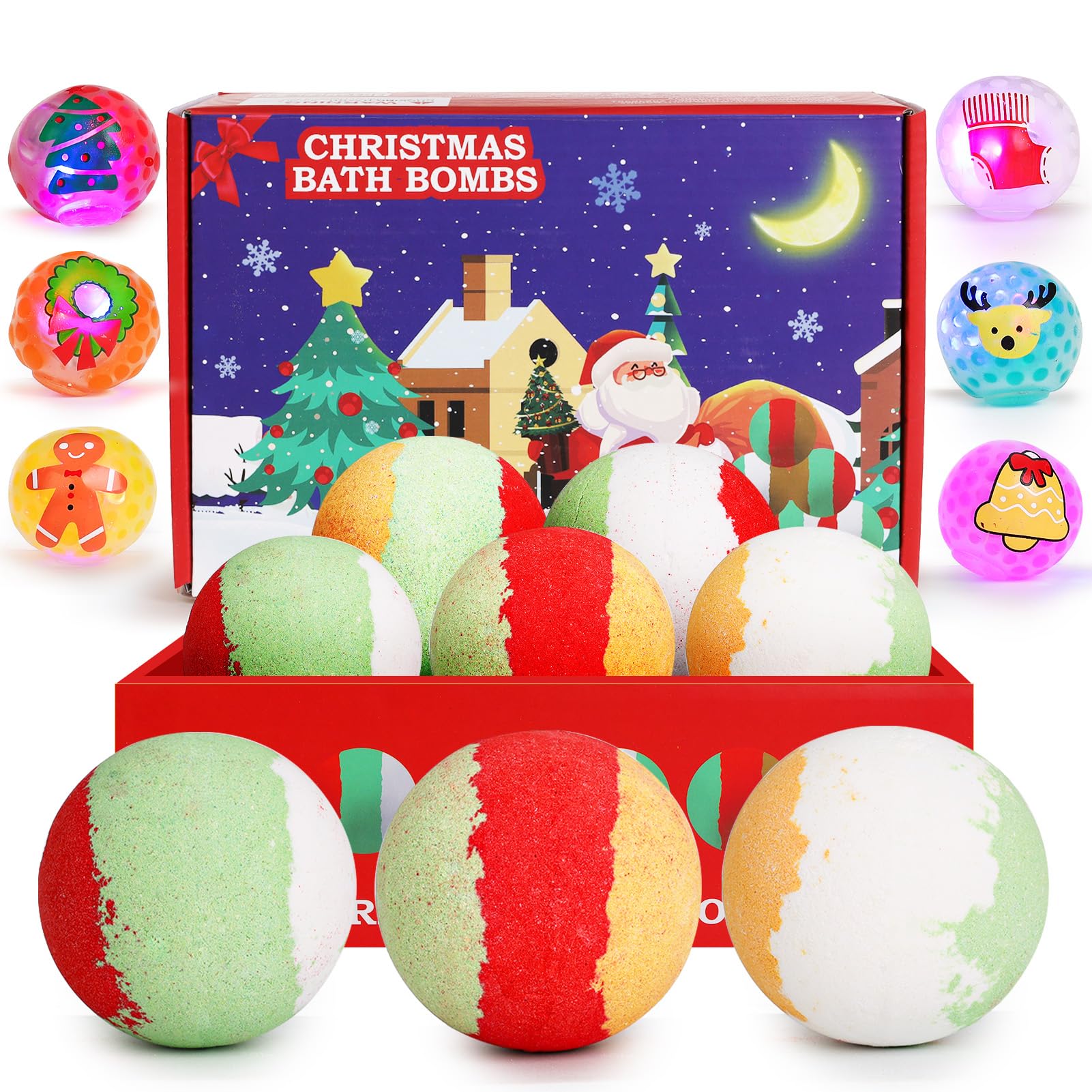 NPET 6pc Christmas bath bombs with Santa design fizzing for festive ambiance