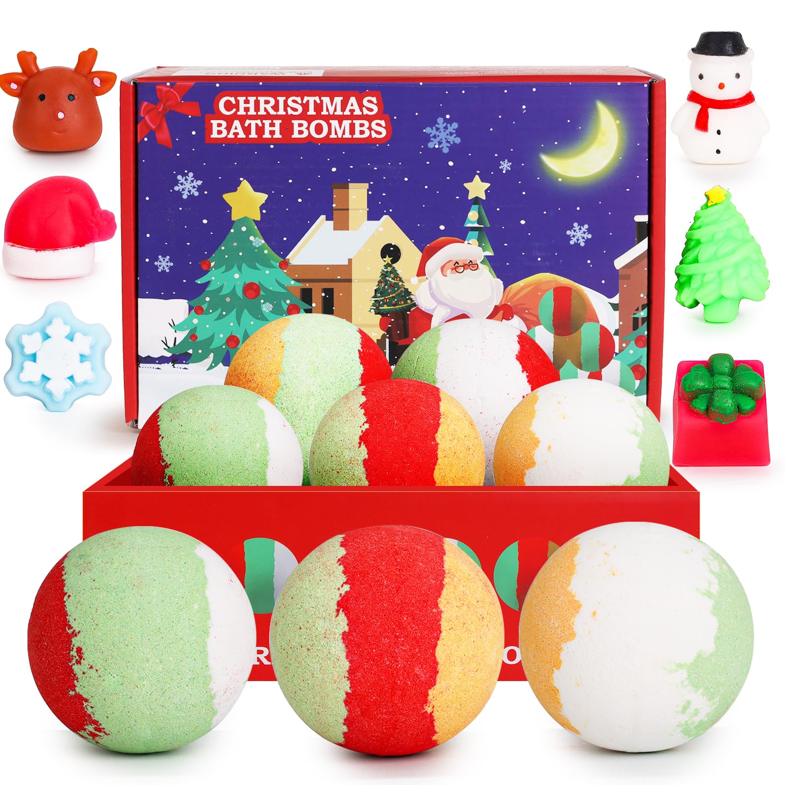 NPET Christmas bath bomb Santa fizzing with colors and festive aroma for joyful baths.