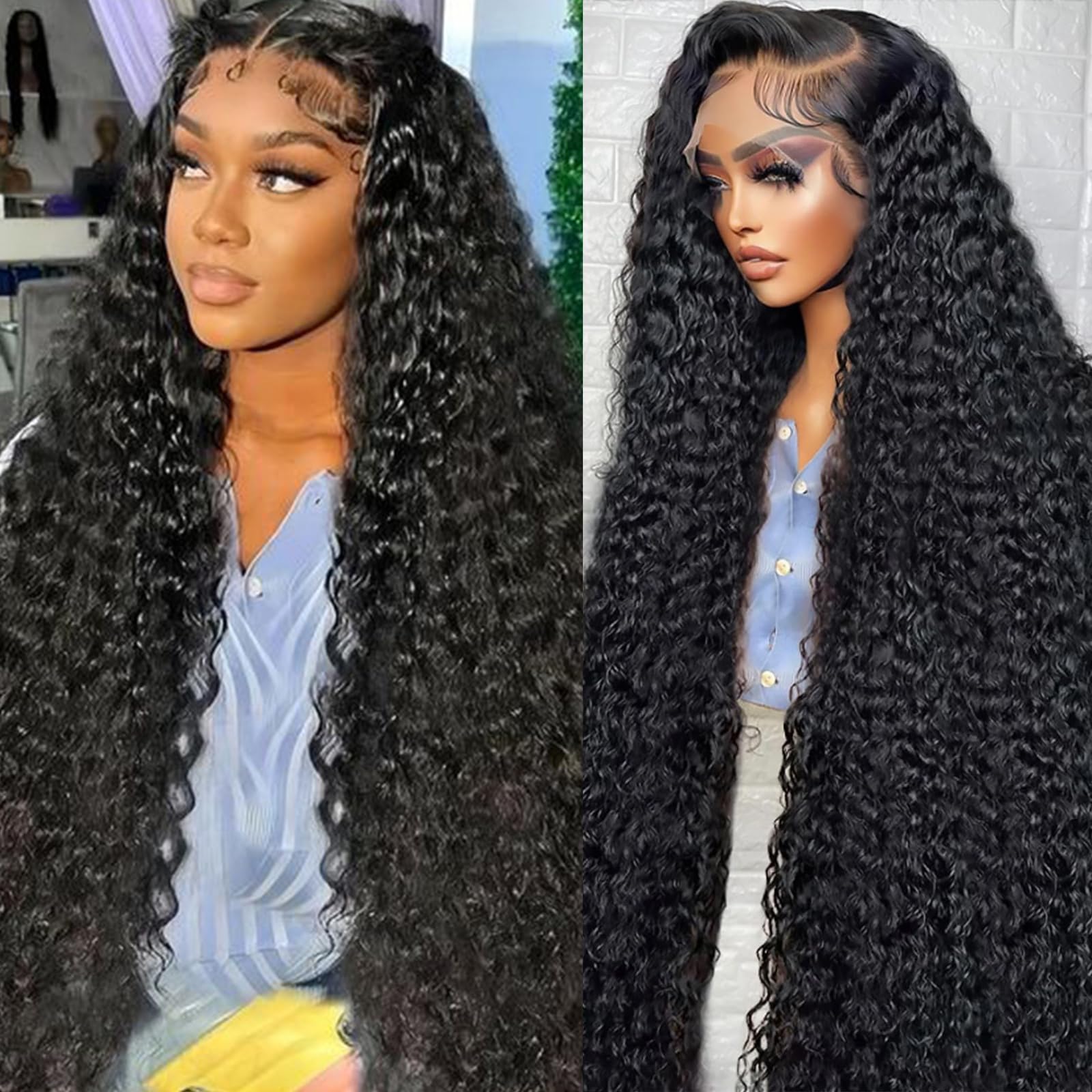 Nsvnsv 30 inch deep wave lace front wig with natural parting for versatile styling.