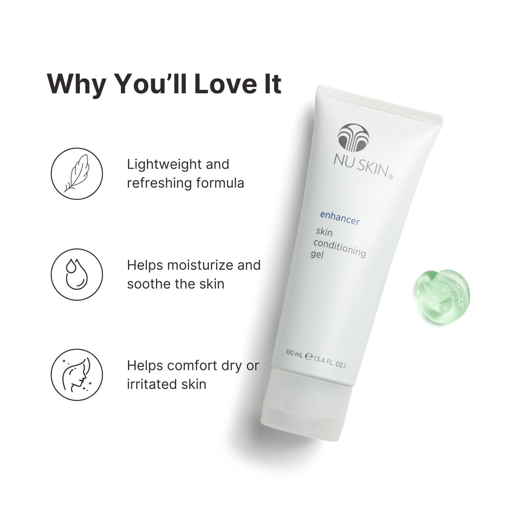 Nu Skin Enhancer Skin Conditioning Gel provides a lightweight, fast-absorbing layer for daily use.