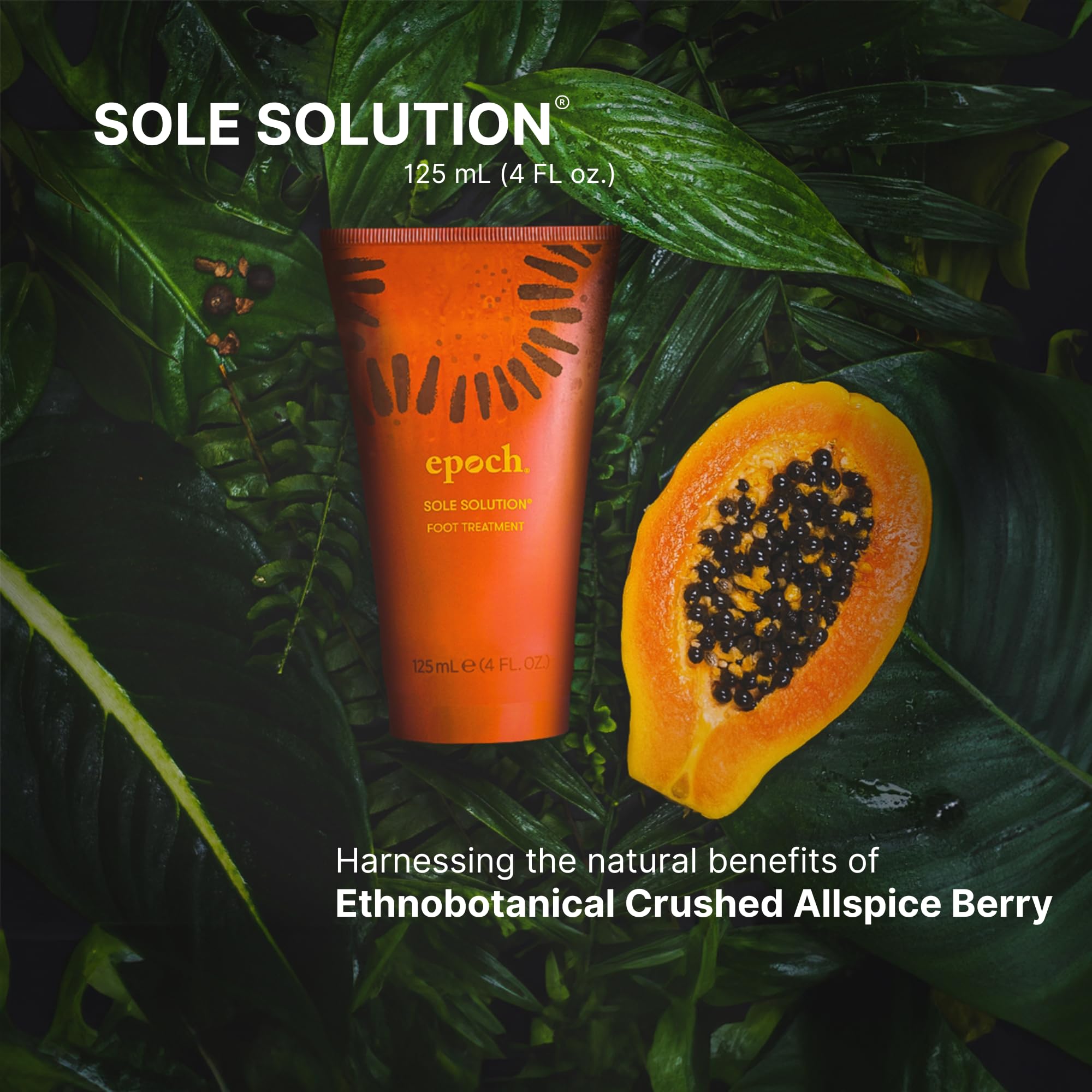 Nu Skin Epoch Sole Solution with baobab imagery signaling nourishing fatty acids for feet