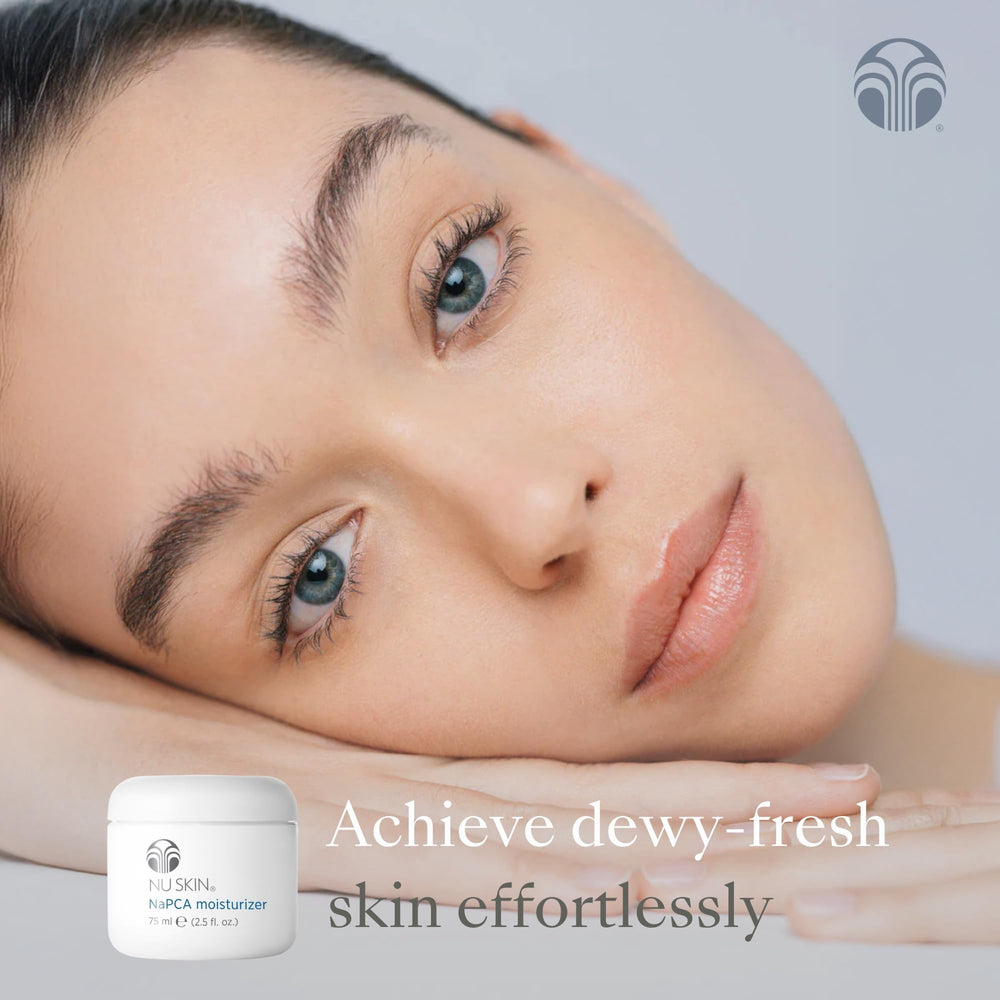 Nu Skin NaPCA Moisturizer packaging emphasizes dermatologist-tested formula.