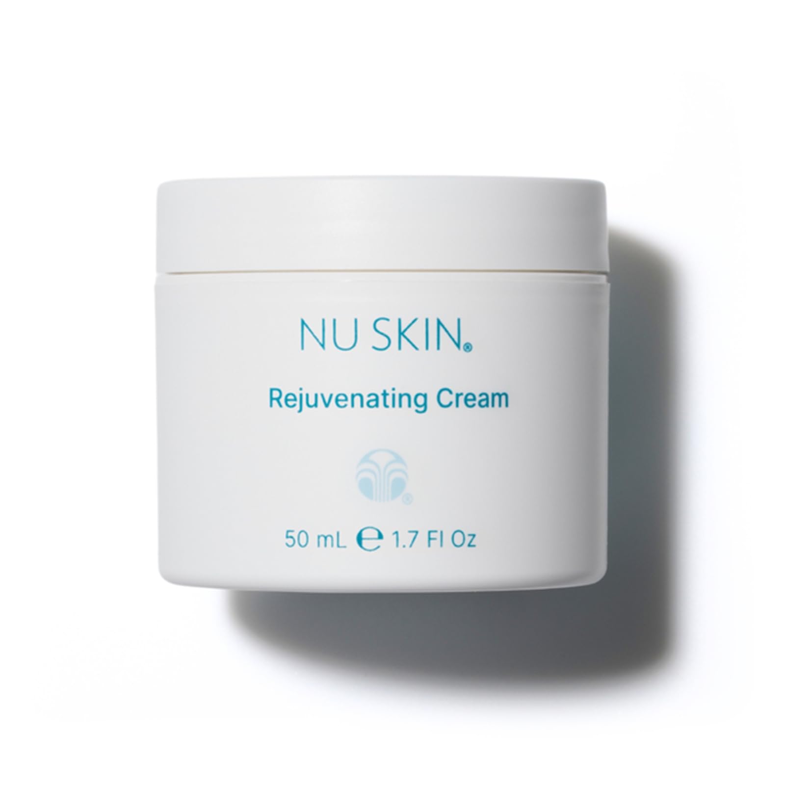 Nu Skin Rejuvenating Cream jar close-up highlighting rich moisture for dry skin.