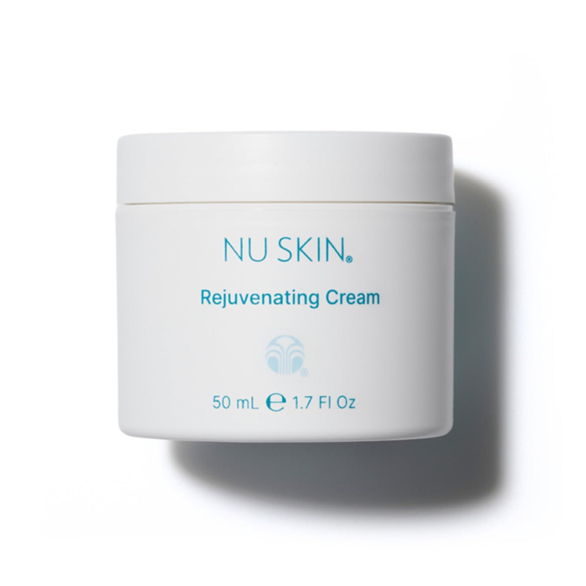 Nu Skin Rejuvenating Cream jar close-up highlighting rich moisture for dry skin.