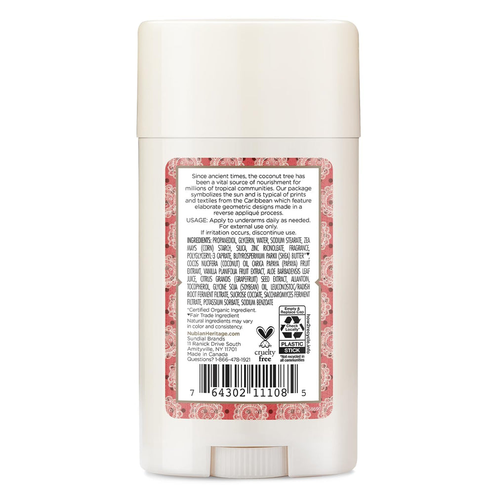 Nubian Heritage coconut papaya deodorant application showing quick absorption and odor control