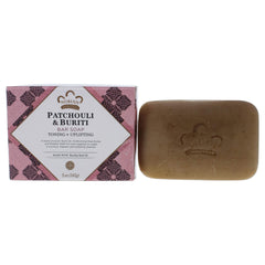 Nubian Heritage barra jabón Patchouli Burití, frente, aroma envolvente para comenzar el día