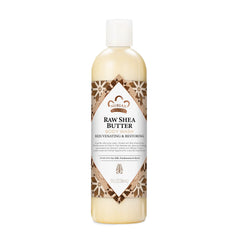 Nubian Heritage Raw Shea Butter Body Wash bottle shows paraben-free formula for sensitive skin