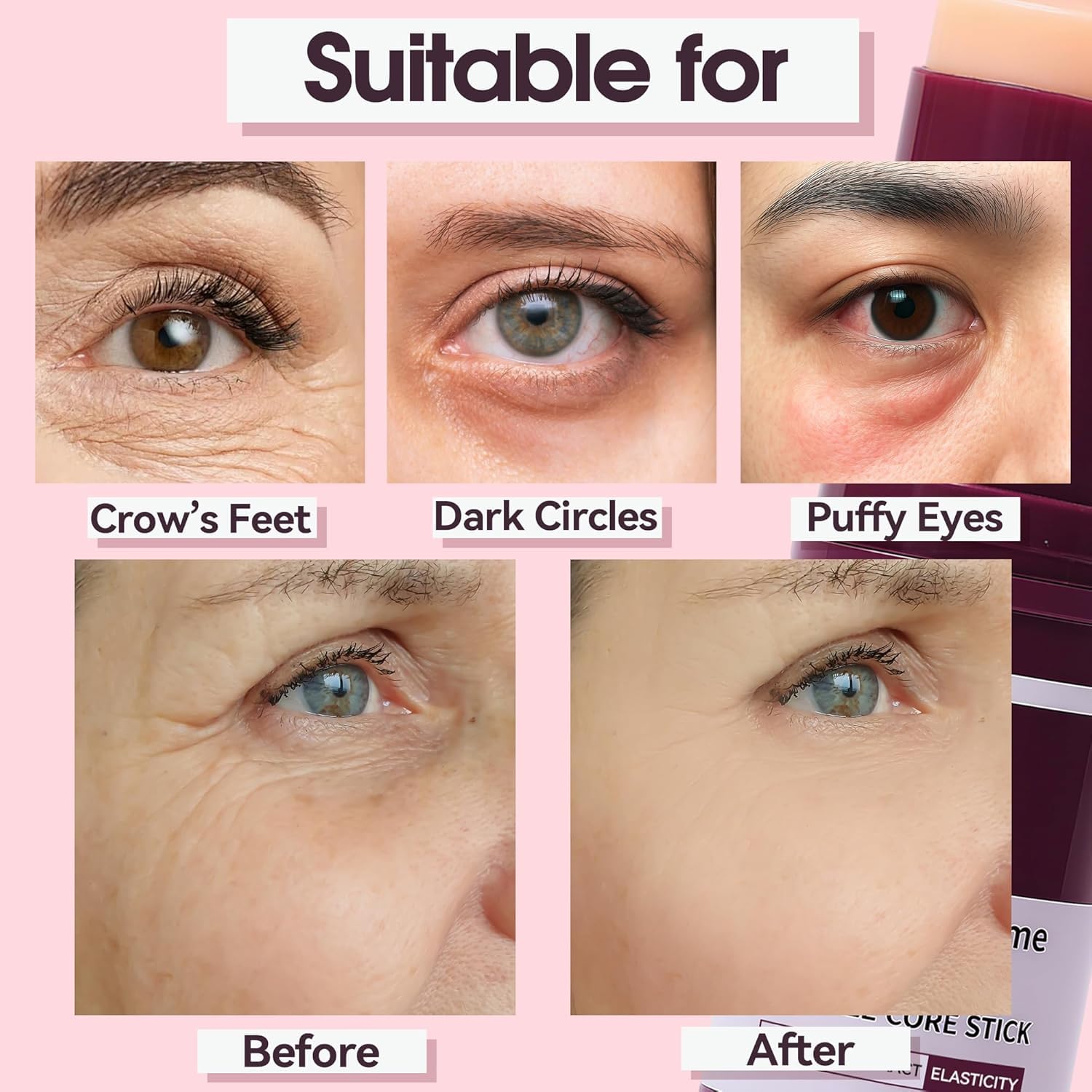 nuckhuce calcium volume multi balm stick eye area application for smoothness.
