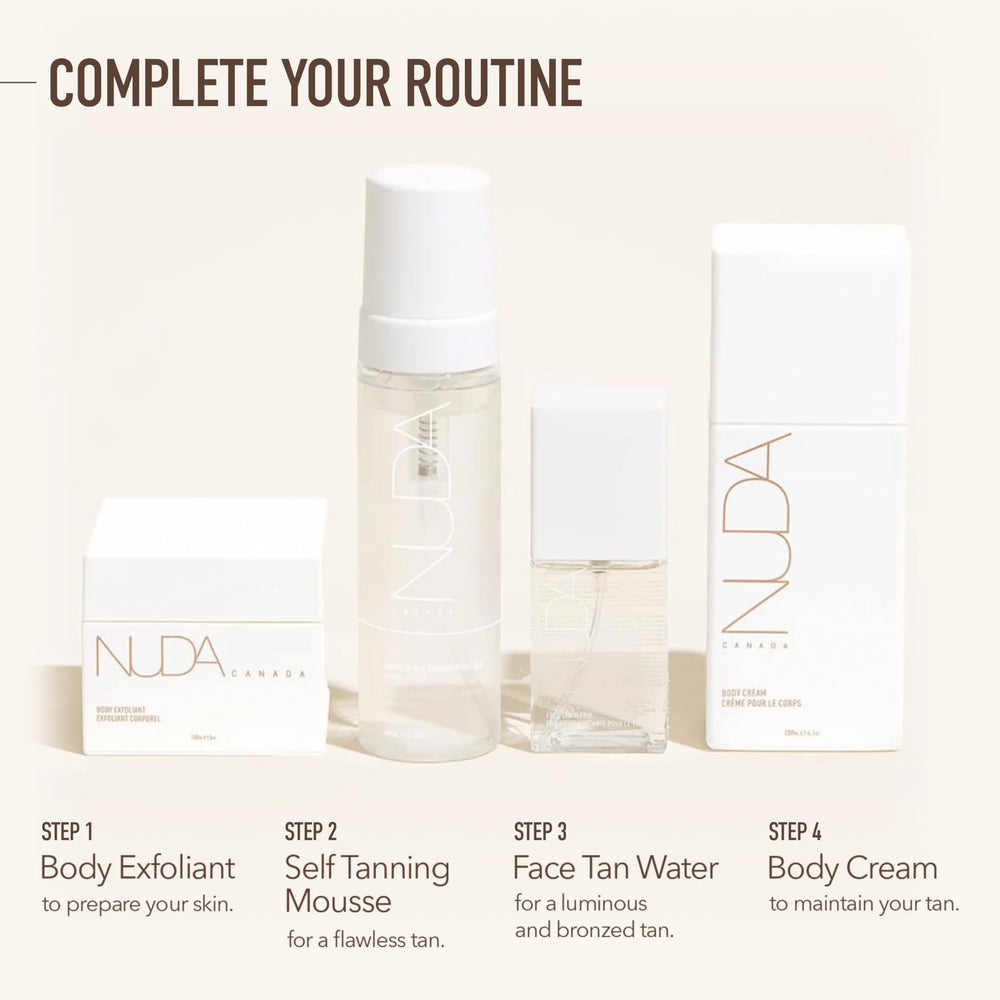 Nuda CloudMist watermelon scent enhances the self-tanning routine.