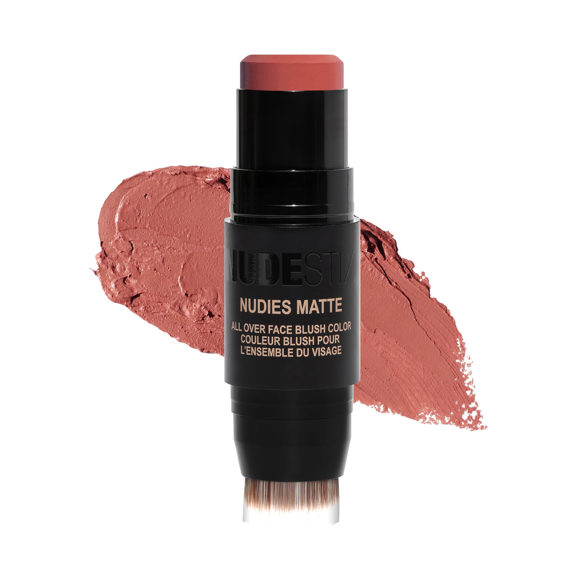 Nudestix Nudies Blush Stick Body Language tin and built-in brush enable easy on-the-go color.