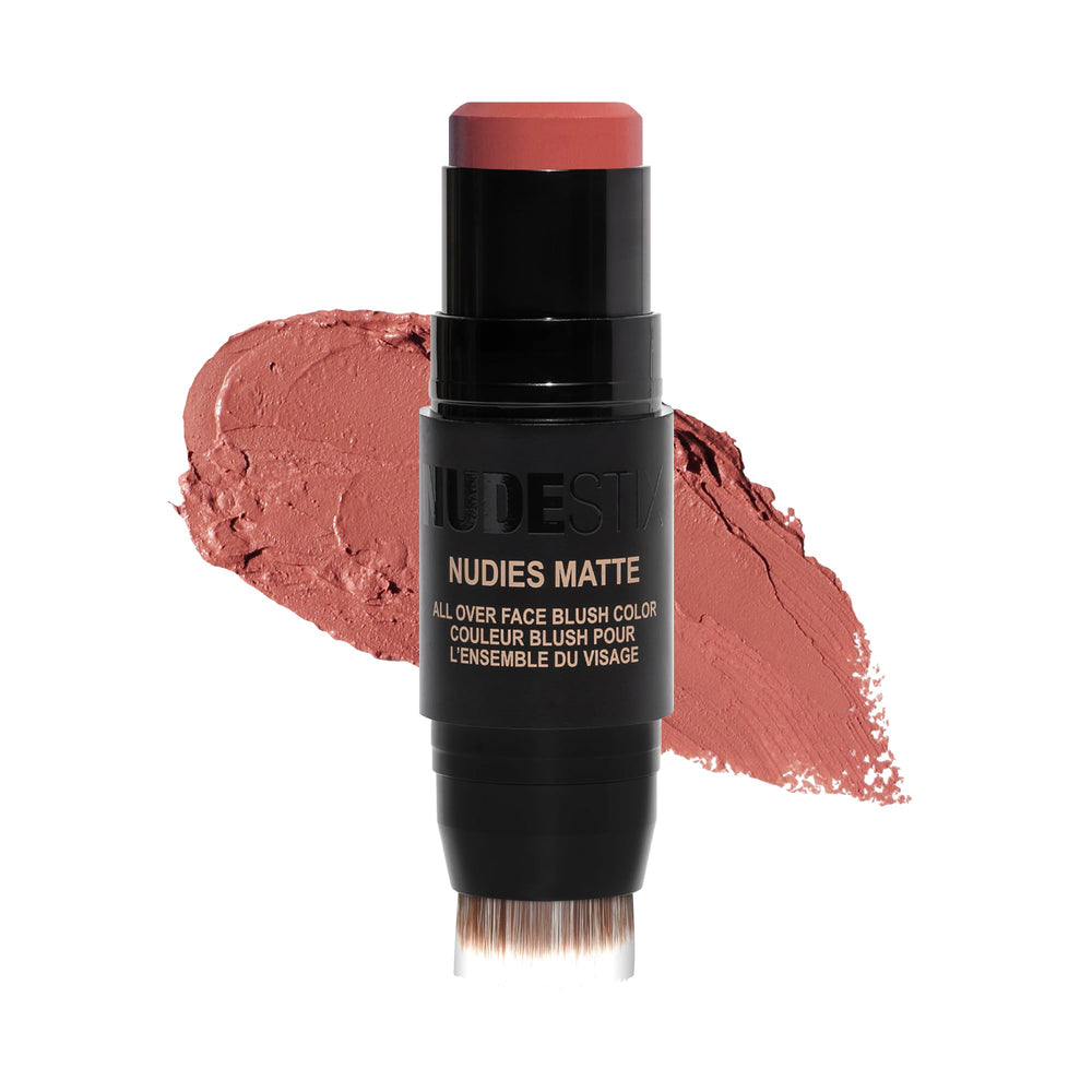 Nudestix Nudies Blush Stick Body Language tin and built-in brush enable easy on-the-go color.