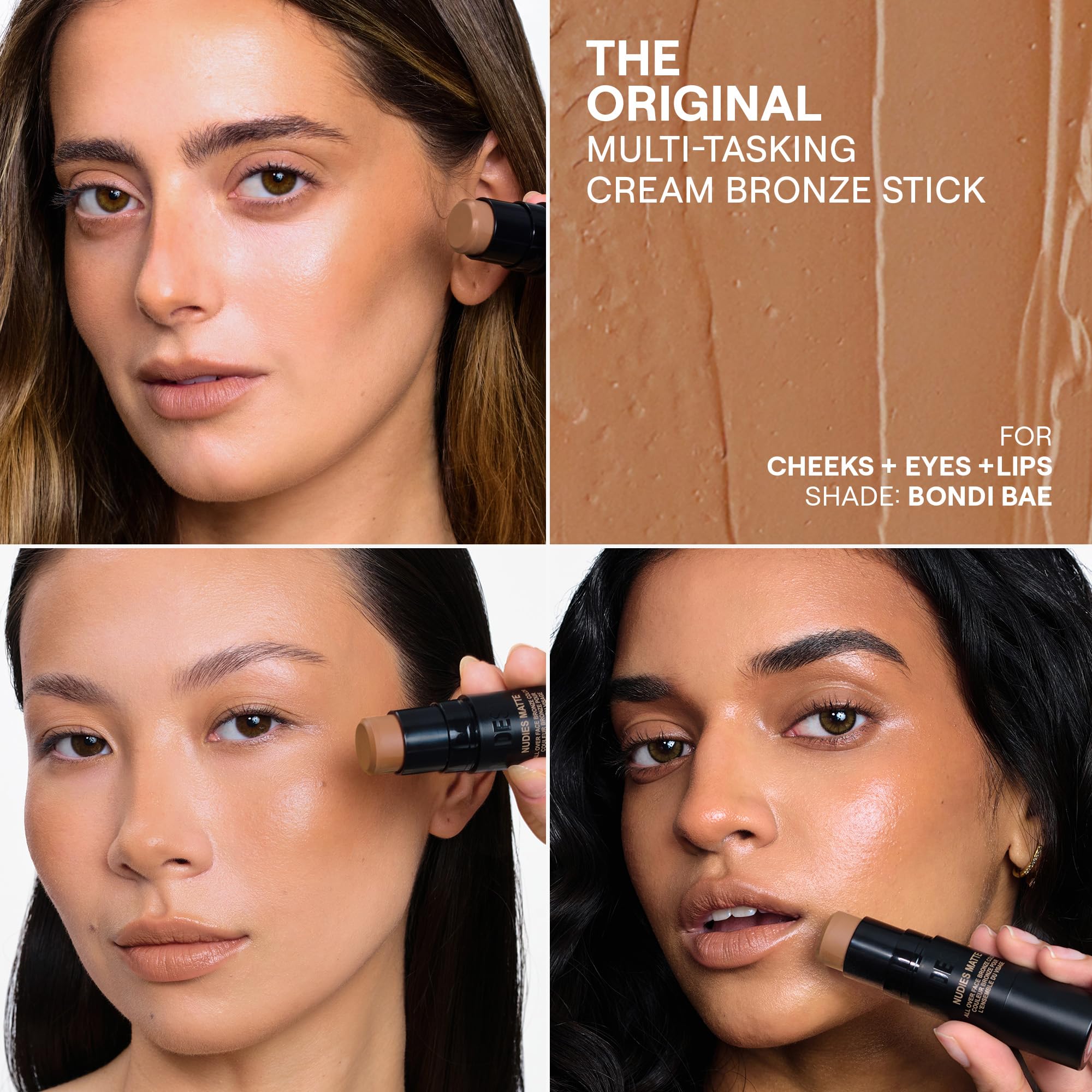 Nudestix Nudies Bronze Bondi Bae color-block end detail supports multitasking on cheeks.