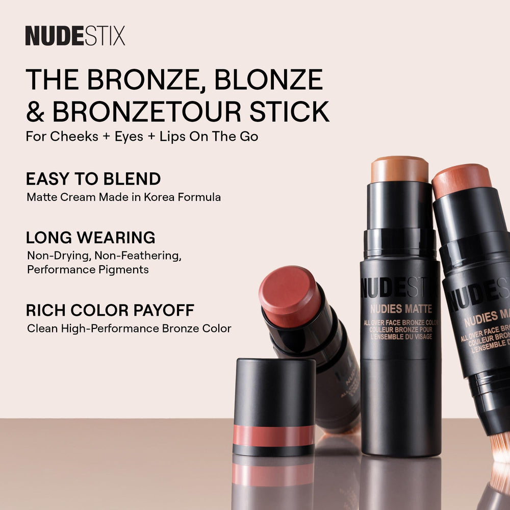 Nudestix Nudies Bronze Bondi Bae on eyelids for subtle sunset-hued glow.