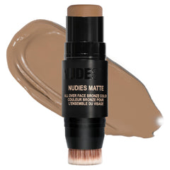Nudestix Nudies Bronze Bondi Bae stick closeup showing warm bronzed cheek glow.