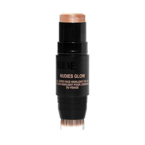 Nudestix Nudies Glow Highlighter Stick swiping application for easy shade placement.