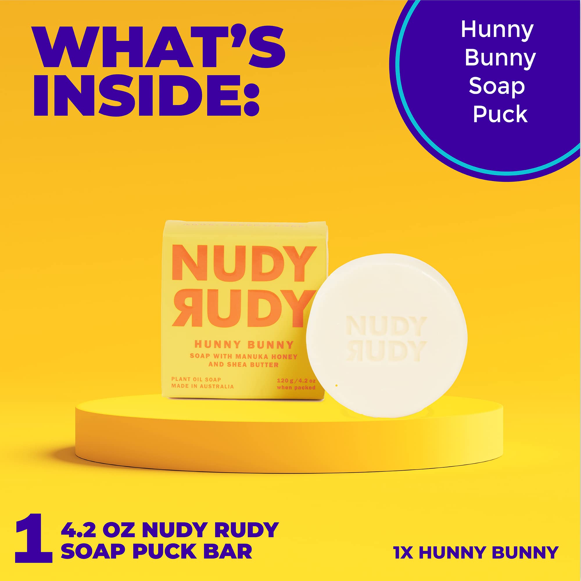 Nudy Rudy Hunny Bunny soap bar puck during shaving illustrates smooth glide and soft skin.