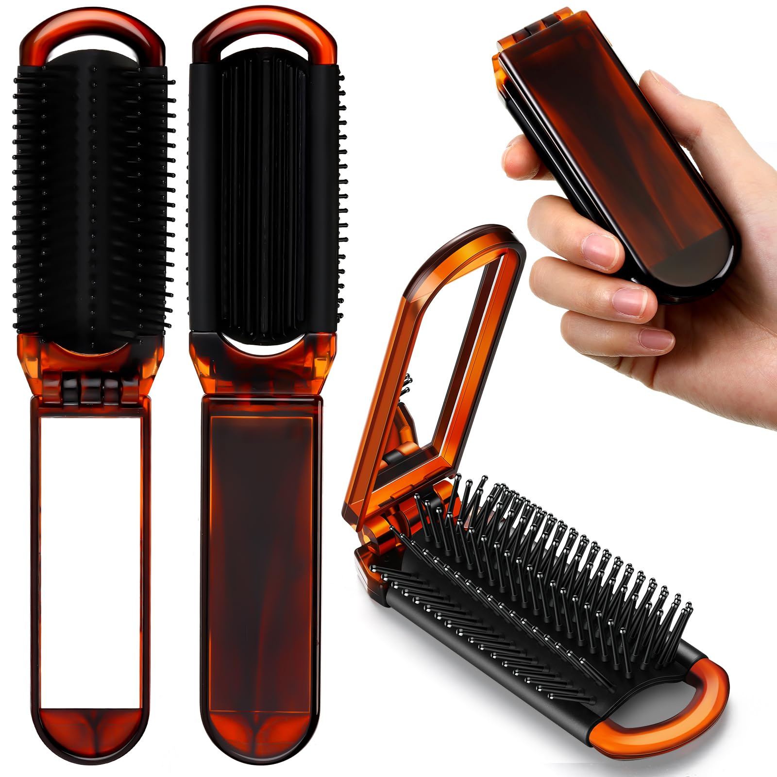 nuenen folding hair brush with mirror open view for on-the-go styling