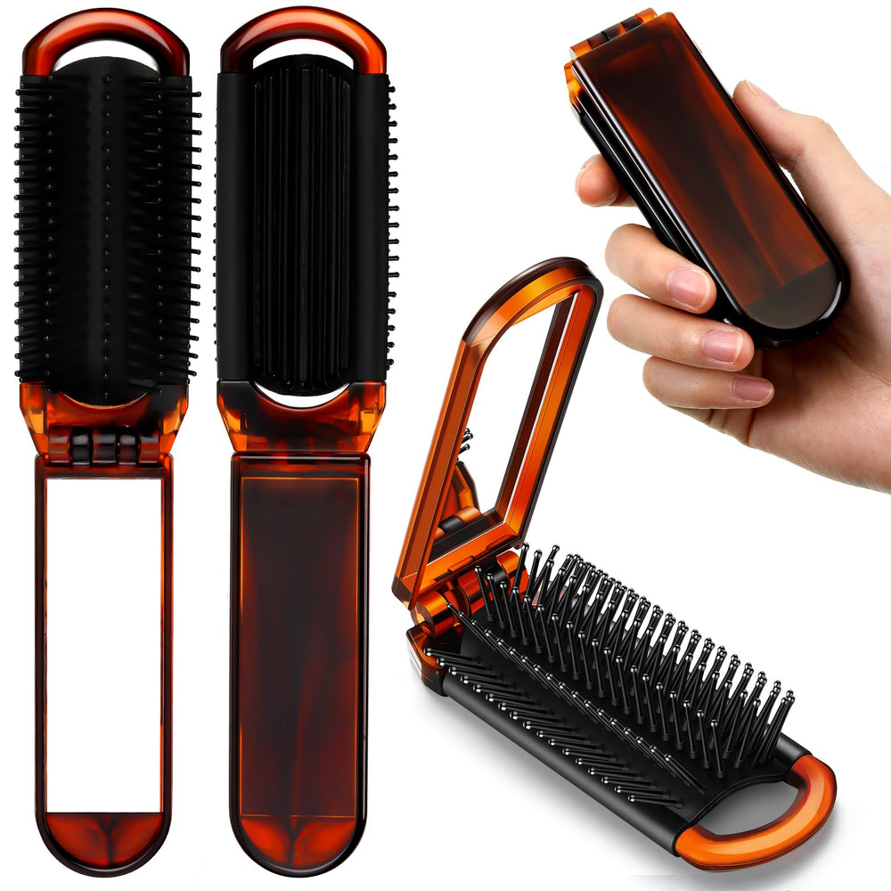 nuenen folding hair brush with mirror open view for on-the-go styling