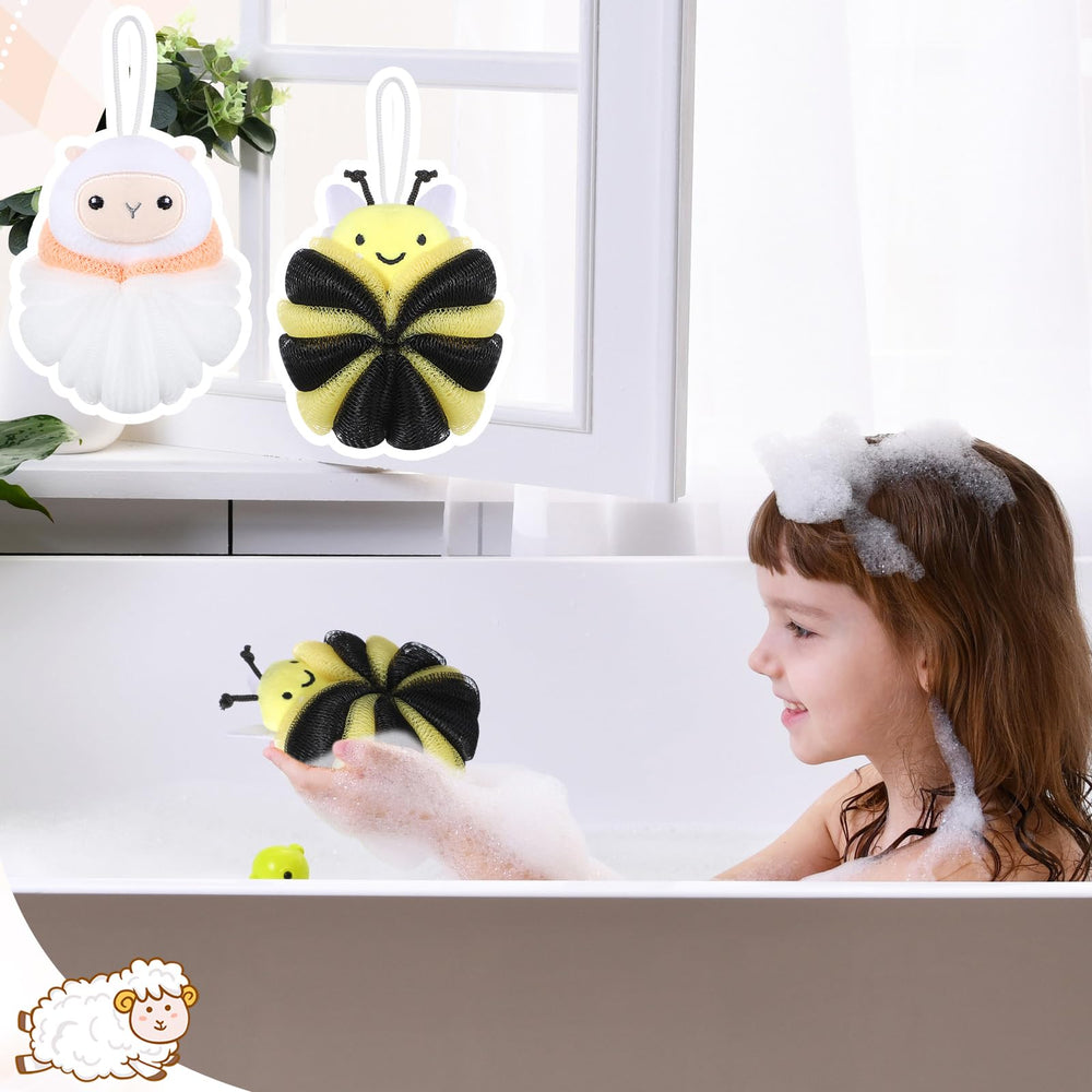 Nuenen loofah with hanging rope shown on hook for easy drying and storage.