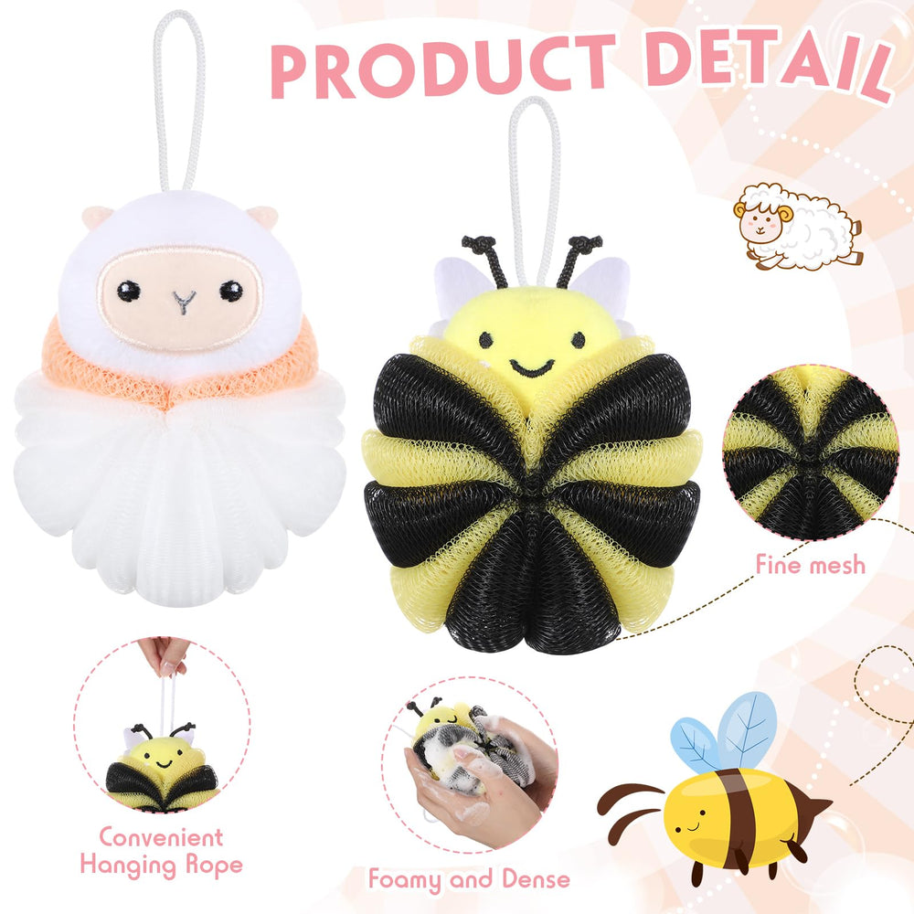 Nuenen kids bath loofah pattern close-up shows adorable character faces.
